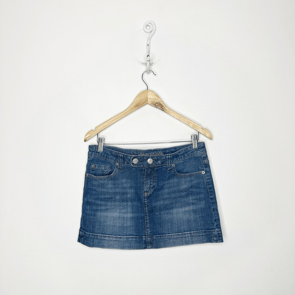VTG y2k 00s AMERICAN EAGLE Denim micro MINI SKIRT blue cotton low rise womens 8 - Picture 1 of 5